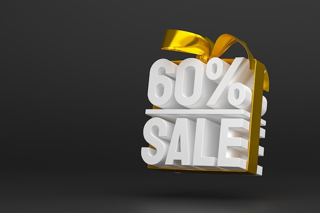 60% sale with bow and ribbon 3d design on empty background