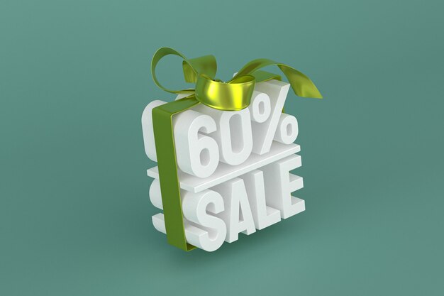 60% sale with bow and ribbon 3d design on empty background