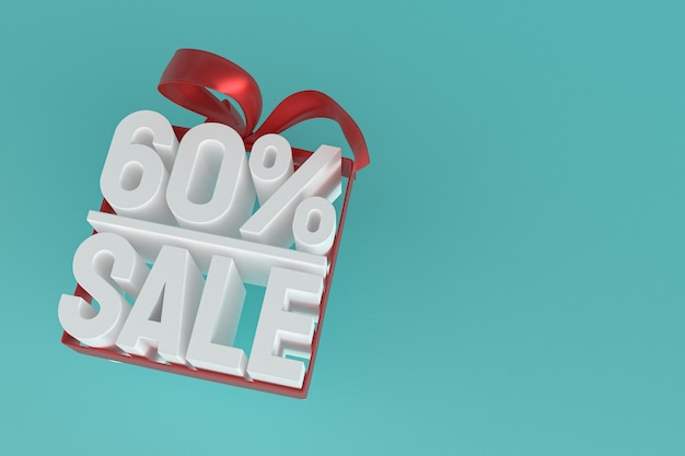 60% sale with bow and ribbon 3d design on empty background