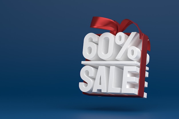 60% sale with bow and ribbon 3d design on empty background