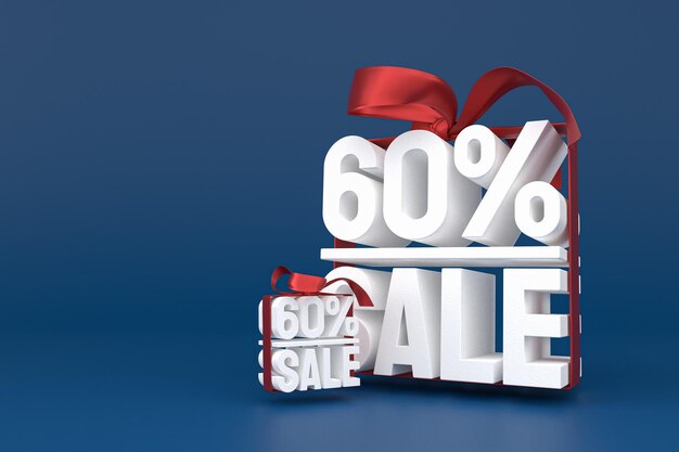 60% sale with bow and ribbon 3d design on empty background