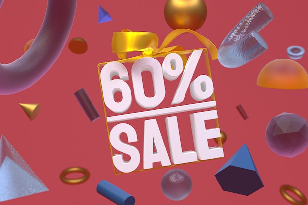 60% verkoop met boog en lint 3D-ontwerp op abstracte geometrie