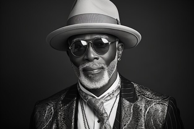 Photo 60 year old fashionable hipster african american man portrait on black background