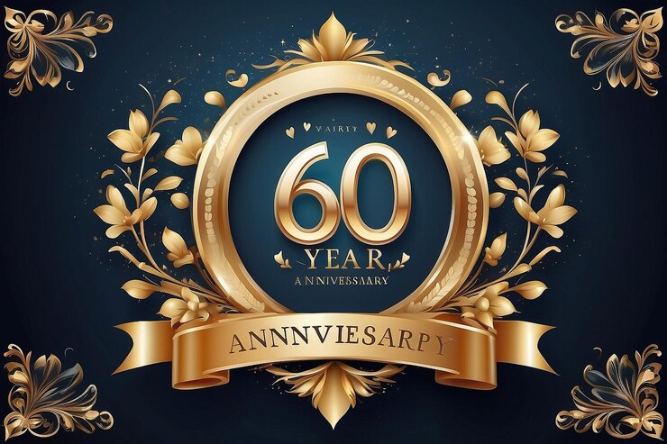 Photo 60 years anniversary vector icon logo template design greeting card with collage