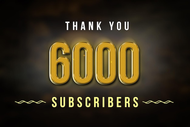 6000 subscribers celebration greeting banner with golden design