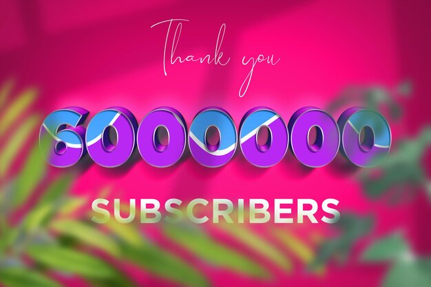 Photo 6000000 subscribers celebration greeting banner with blue purple design