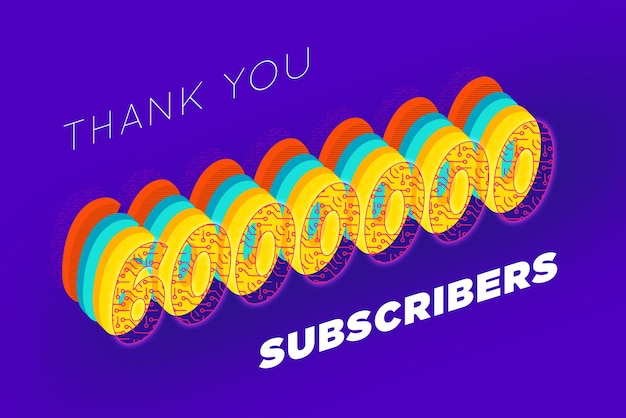 Photo 6000000 subscribers celebration greeting banner with tech design