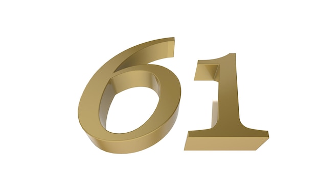 61 gold number digit metal 3d render illustration