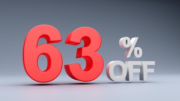 63 procent korting tekst in 3D rood 63 korting 3D tekst 63 verkoop 63 korting verkoop tekst