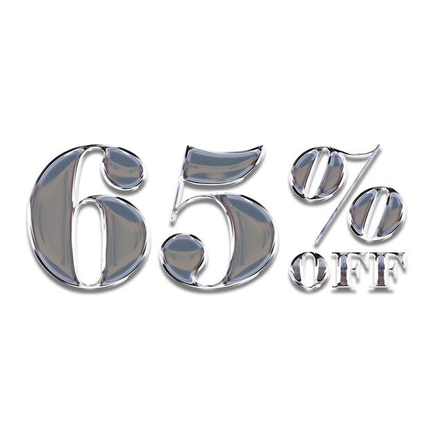 65 Percent Discount Offers Tag with Chrome Style Design