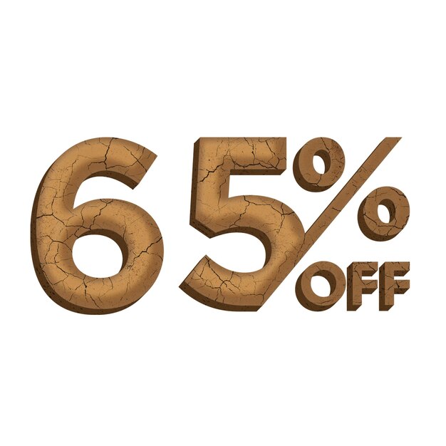 65 Percent Discount Offers Tag with Mud Style Design