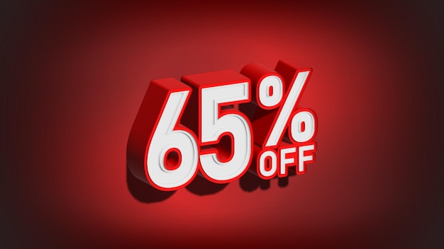 65 percent off 3D illustration on red background 65 percent off discount promotion sale web banner