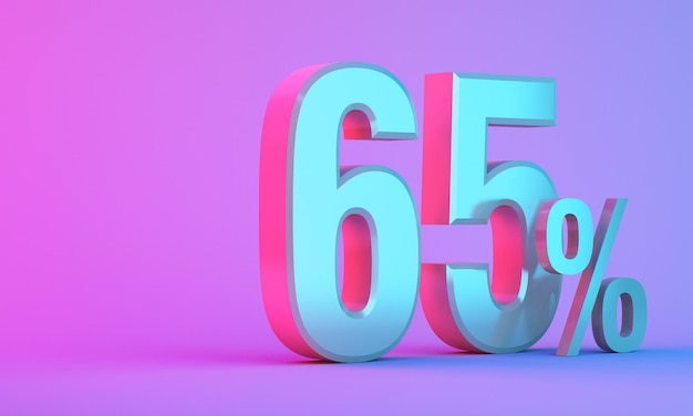 65 percentage off discount 3D icon on colorful background