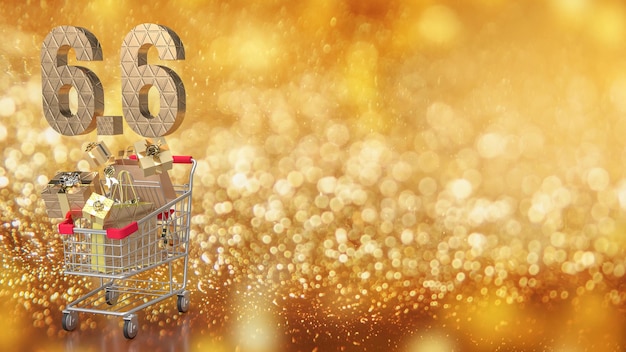 The 66 and shopping cart on gold bokeh Background 3d rendering