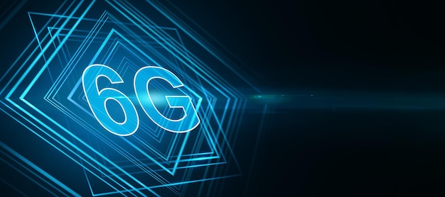6g hologram logo with blank space near technology and connection concept 3d rendering mock up