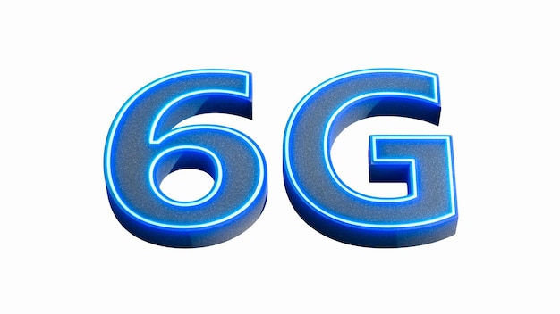 6g-logo ontwerp een symbool van 6G-netwerkconnectiviteit van de toekomst Neon blauwe gloed 3D-weergave