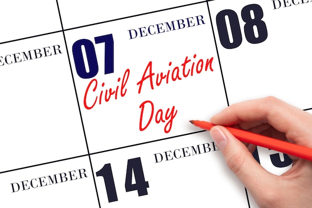 7 december Handgeschreven tekst Civil Aviation Day op kalenderdatum Bewaar de datum