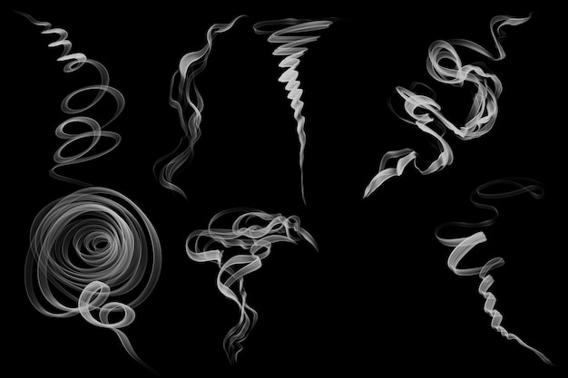 7 different Puff of smoke on a black background