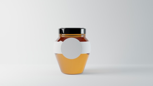 7 honey in jar mock up isolated on white background with black label 3d illustrating