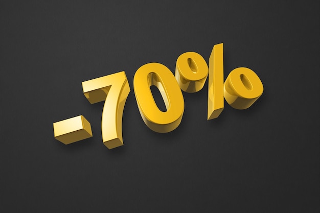 70 off discount offer 3D illustration isolated on black Promotional price rate