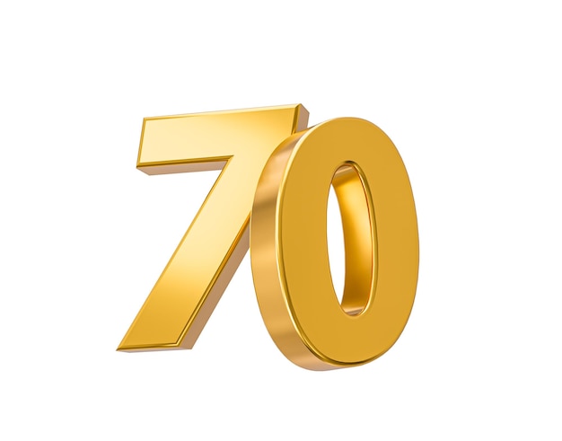 70 off on sale Gold percent isolated on white 70th Anniversary celebration 3D Golden numbers