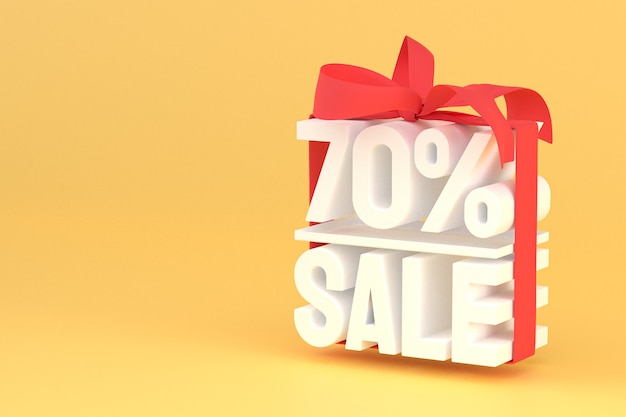 70 percentage sale with bow and ribbon 3d design 