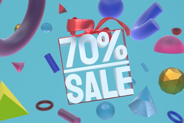 70% sale with bow and ribbon 3d design on abstract geometry