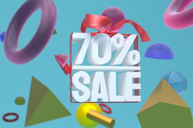 70% sale with bow and ribbon 3d design on abstract geometry