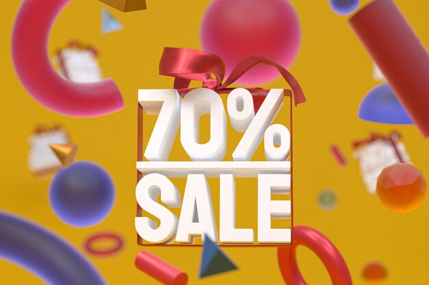 70% sale with bow and ribbon 3d design on abstract geometry