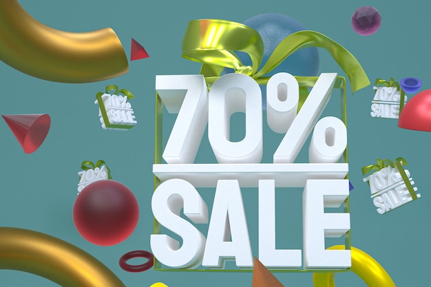 70% sale with bow and ribbon 3d design on abstract geometry