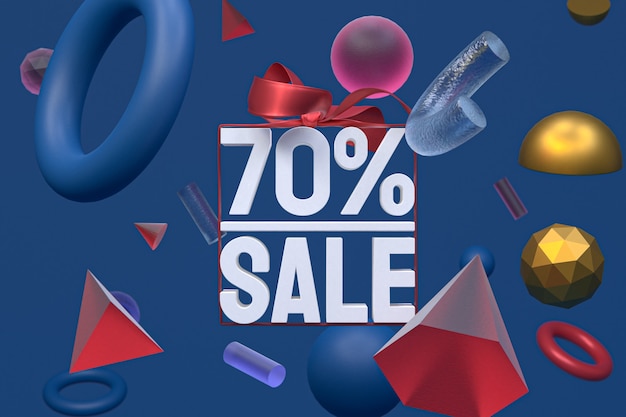 70% sale with bow and ribbon 3d design on abstract geometry