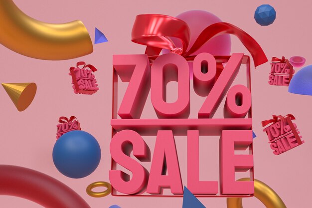 70% sale with bow and ribbon 3d design on abstract geometry