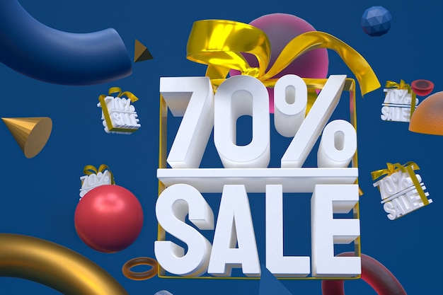 70% sale with bow and ribbon 3d design on abstract geometry