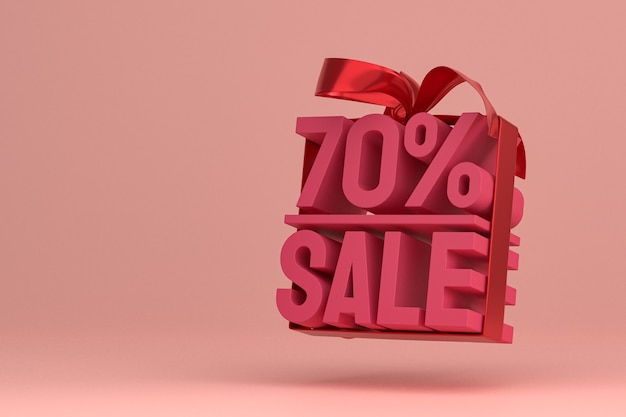 70 sale with bow and ribbon 3d design on empty background