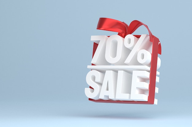 70% sale with bow and ribbon 3d design on empty background