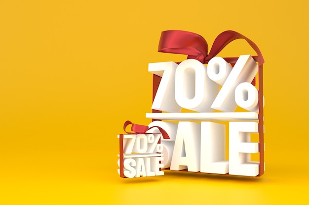 70% sale with bow and ribbon 3d design on empty background