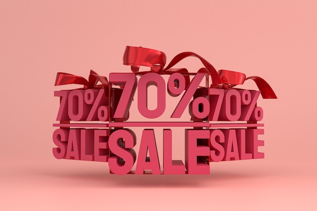 Photo 70% sale with bow and ribbon 3d design on empty background