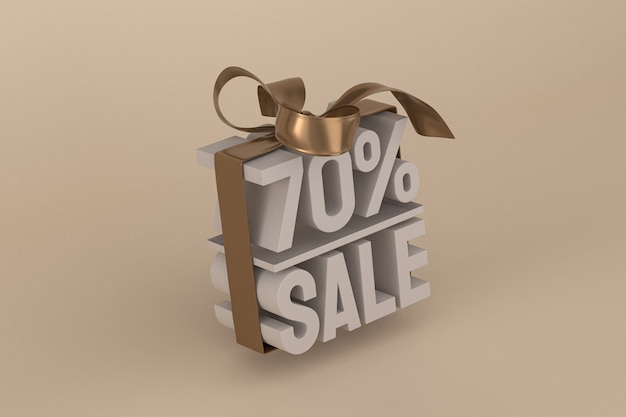 70% sale with bow and ribbon 3d design on empty background