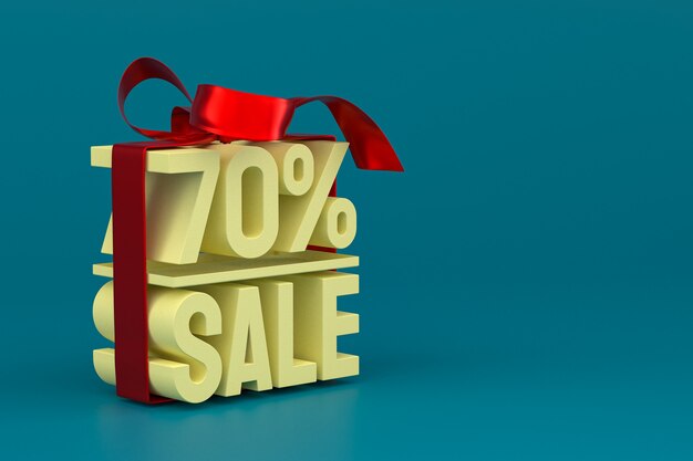 70% sale with bow and ribbon 3d design on empty background