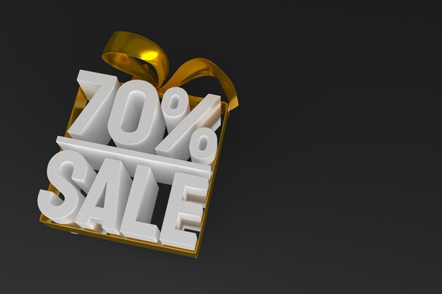 70% sale with bow and ribbon 3d design on empty background