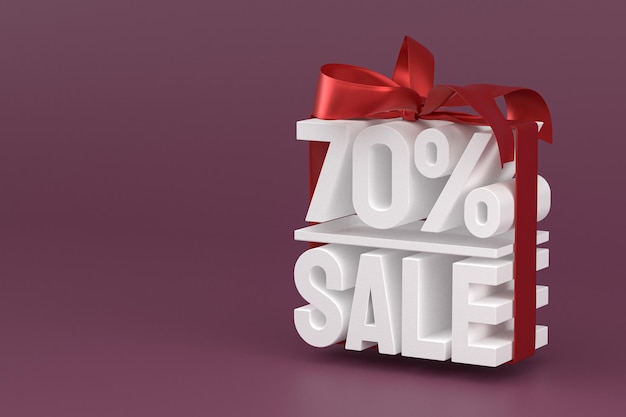 70% sale with bow and ribbon 3d design on empty background