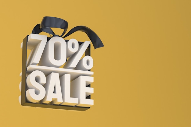 70% sale with bow and ribbon 3d design on empty background