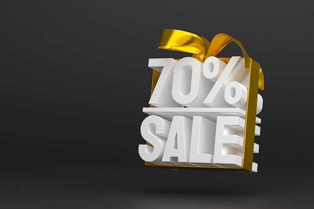 70% sale with bow and ribbon 3d design on empty background