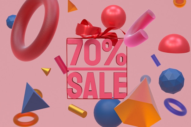 70% sale with bow and ribbon design on abstract geometry