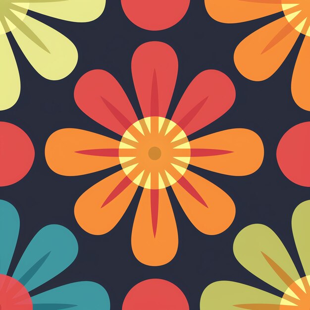 Photo 70s flower power flowers background pattern wallpaper vector old fashioned