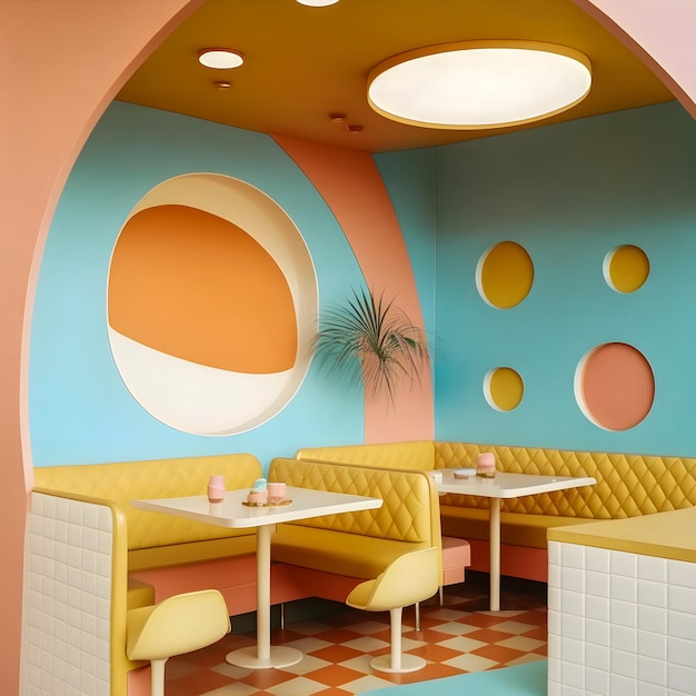 70 年代のレストラン インテリア ビンテージ スタイルのレトロな色