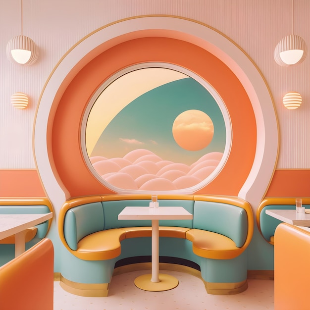 70s Restaurant interior vintage style retro colors