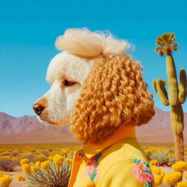 70s Vibes Портрет собаки винтажный фото стиль антропоморфные животные