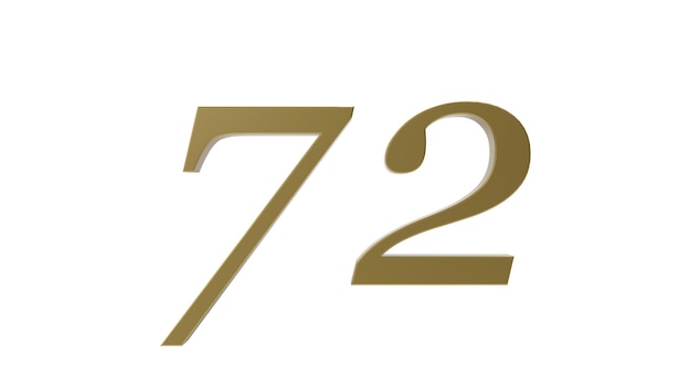 72 gold number digit metal 3d render illustration