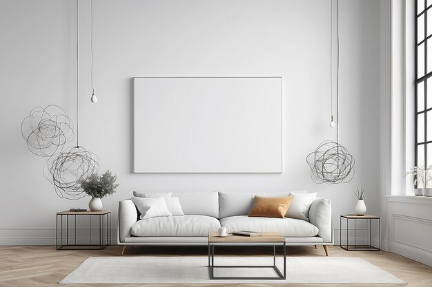 72 Minimalist Wire Sculpture Wall Mockup with blank white canvas for placing your design